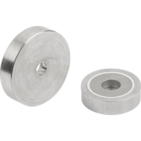 Kipp Magnet Shallow Pot Magnet H=8 Smco, Round, Comp:Stainless Steel, D1=5, 5, D=40 ±0, 2 K1399.140